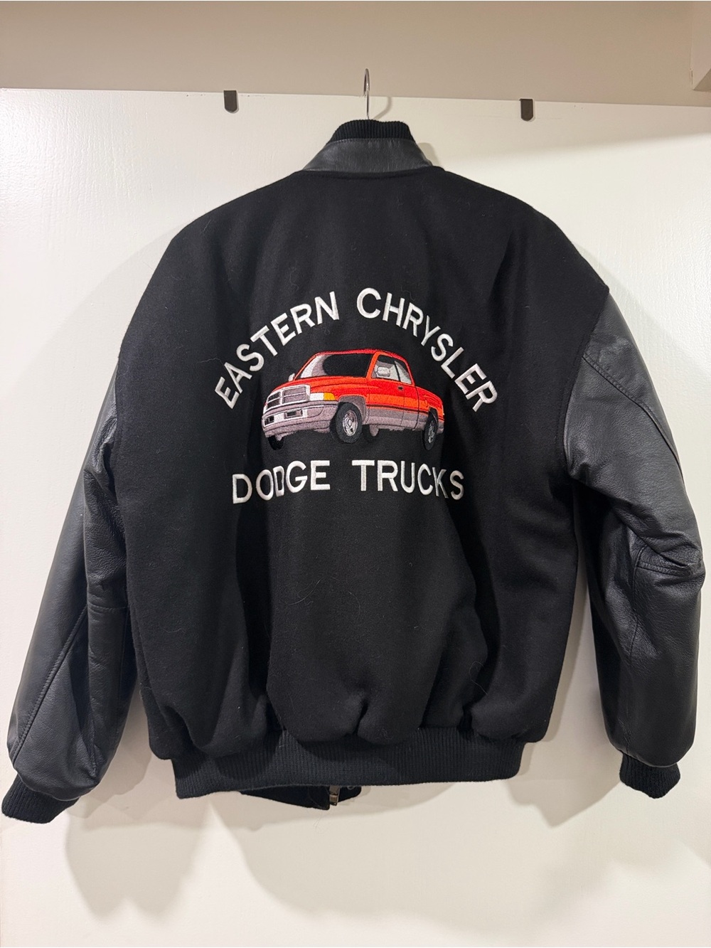 Eastern Dodge Chrysler Trucks Embroidered Leather Bomber Jacket